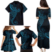 Black Blue Polynesian Tribal Family Matching Puletasi and Hawaiian Shirt - Polynesian Pride