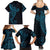 Black Blue Polynesian Tribal Family Matching Summer Maxi Dress and Hawaiian Shirt - Polynesian Pride