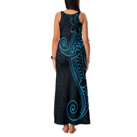 Black Blue Polynesian Tribal Family Matching Tank Maxi Dress and Hawaiian Shirt - Polynesian Pride