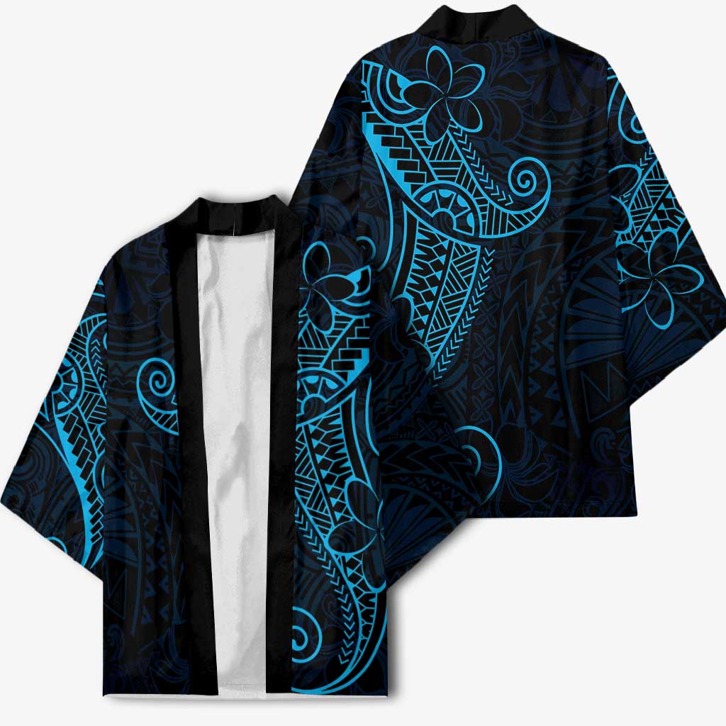 Black Blue Polynesian Tribal Kimono - Polynesian Pride