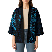 Black Blue Polynesian Tribal Kimono - Polynesian Pride