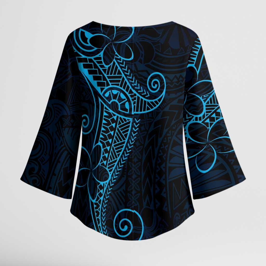 Black Blue Polynesian Tribal Kimono Sleeve Blouse - Polynesian Pride