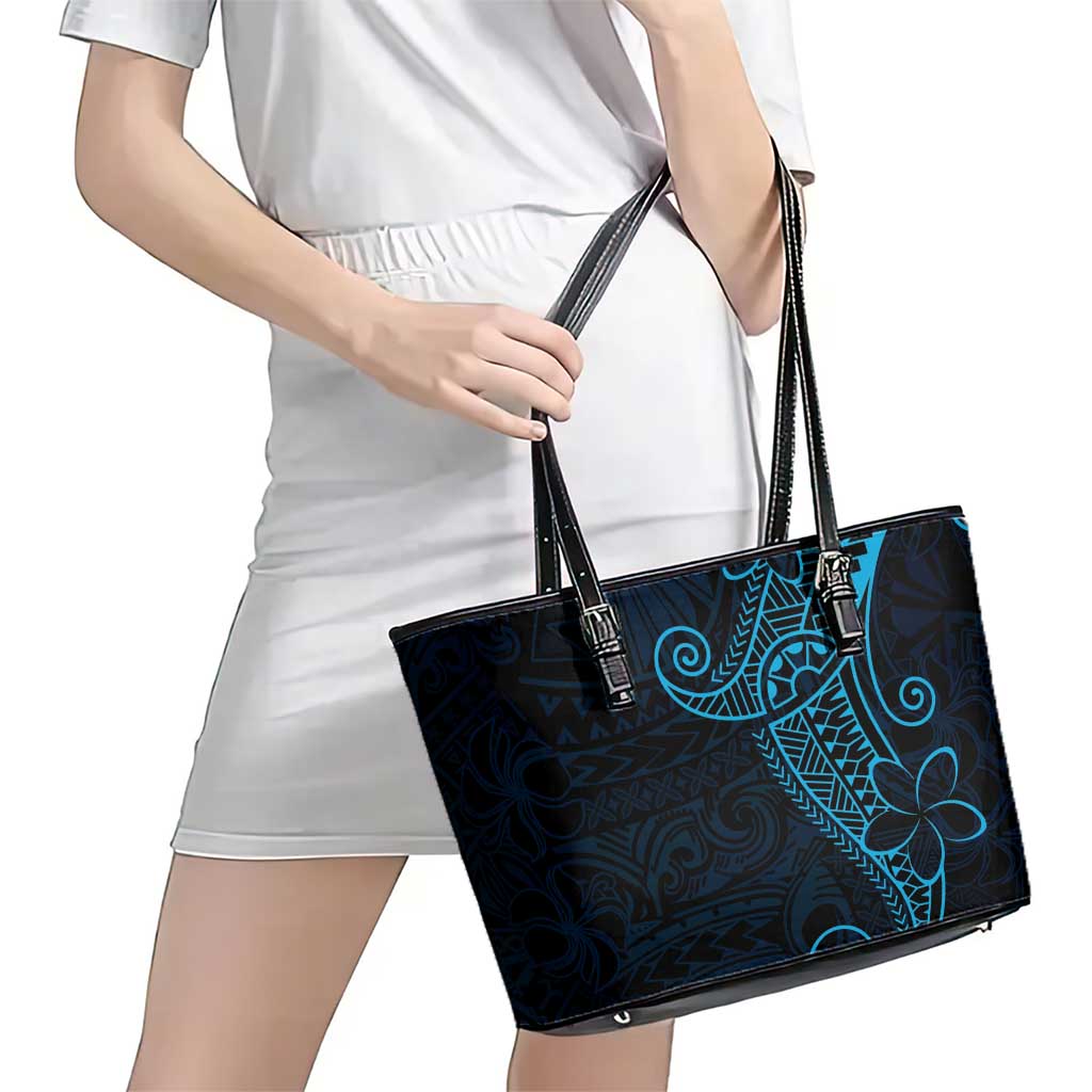 Black Blue Polynesian Tribal Leather Tote Bag LT9 - Polynesian Pride