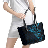 Black Blue Polynesian Tribal Leather Tote Bag LT9 - Polynesian Pride