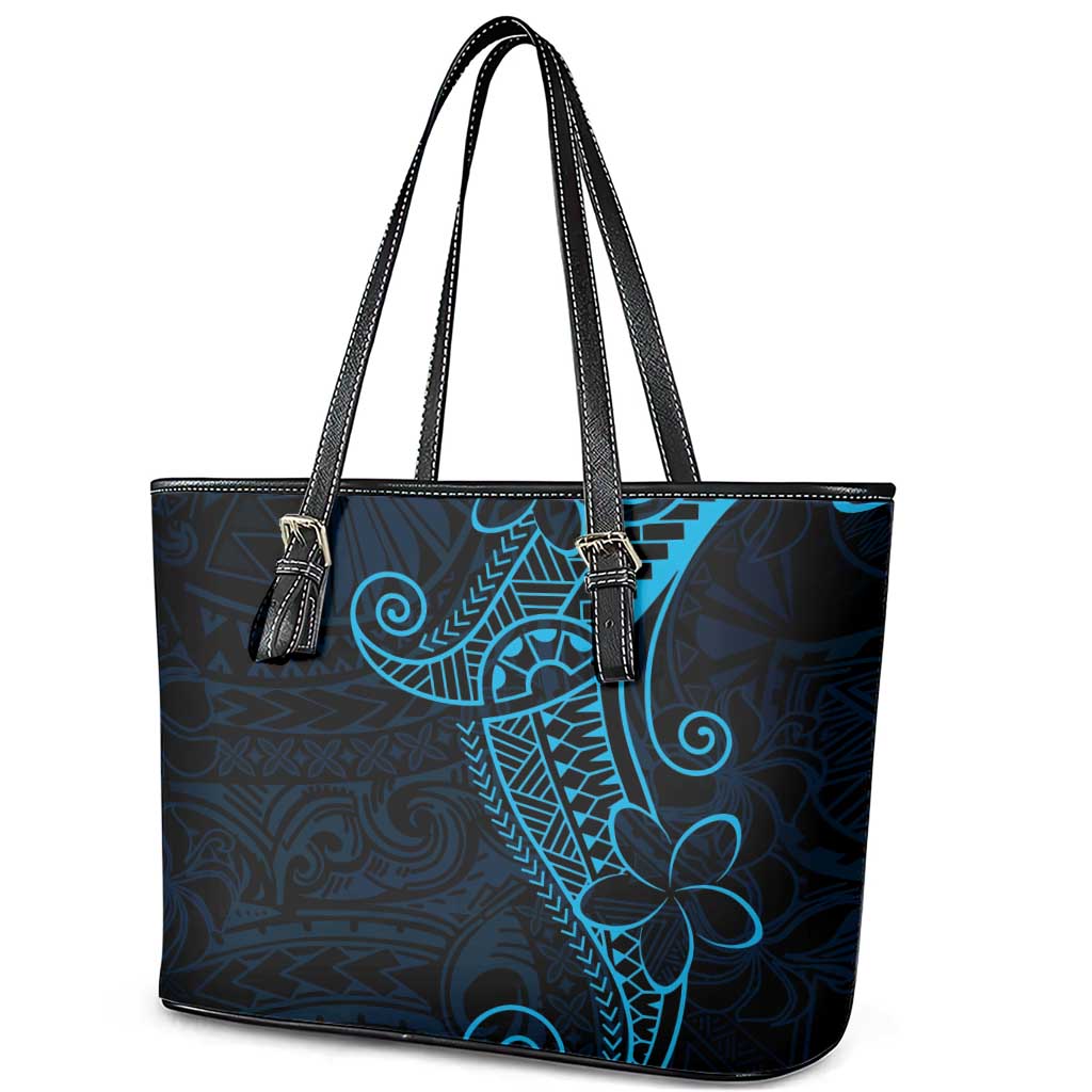 Black Blue Polynesian Tribal Leather Tote Bag LT9 - Polynesian Pride