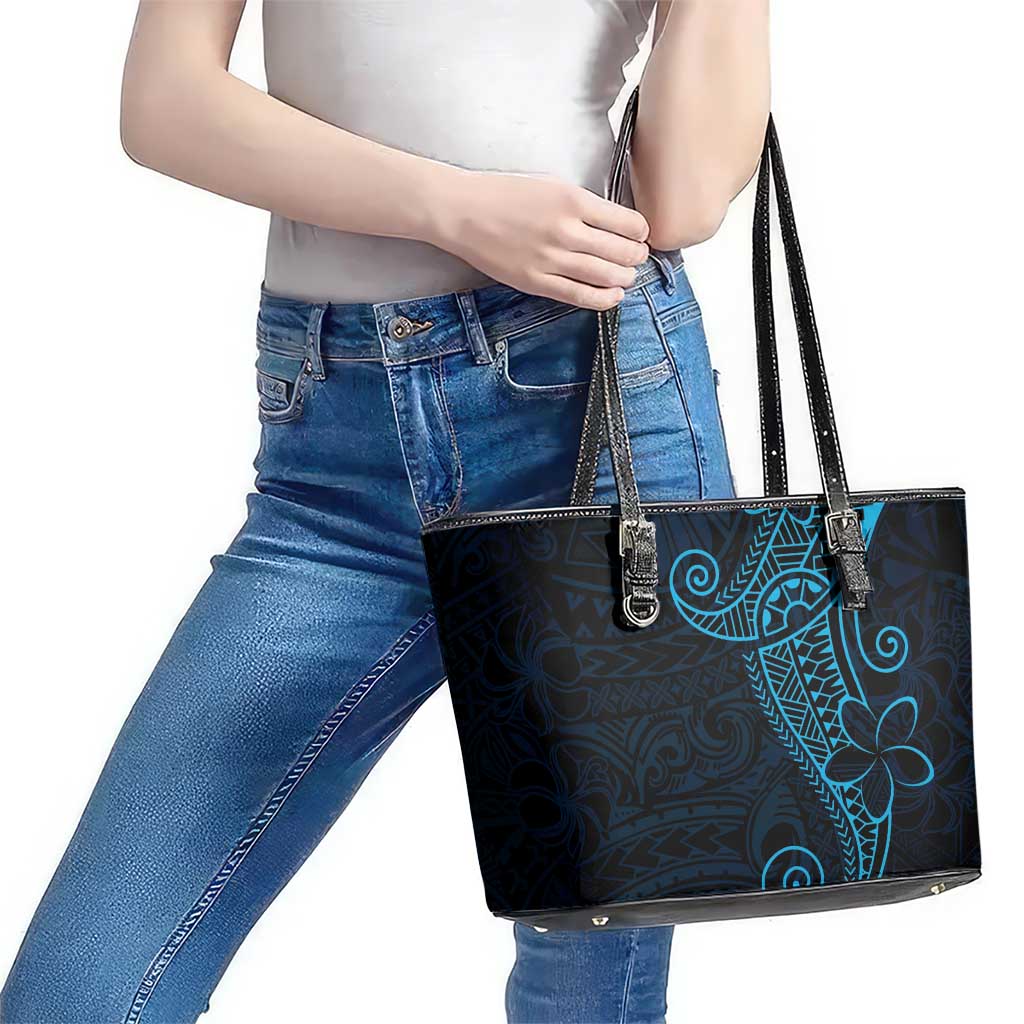 Black Blue Polynesian Tribal Leather Tote Bag LT9 - Polynesian Pride