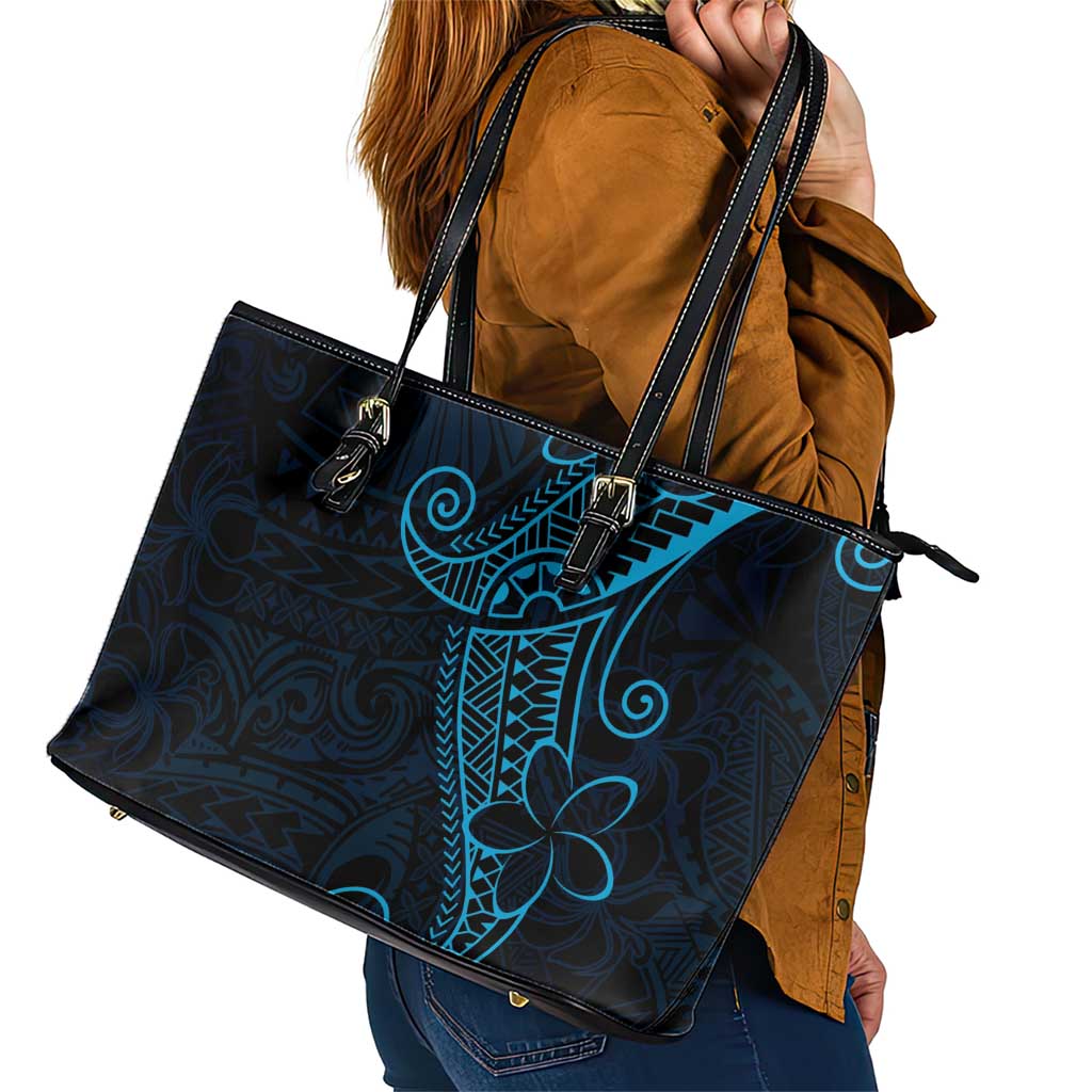 Black Blue Polynesian Tribal Leather Tote Bag LT9 - Polynesian Pride