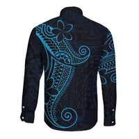 Black Blue Polynesian Tribal Long Sleeve Button Shirt - Polynesian Pride