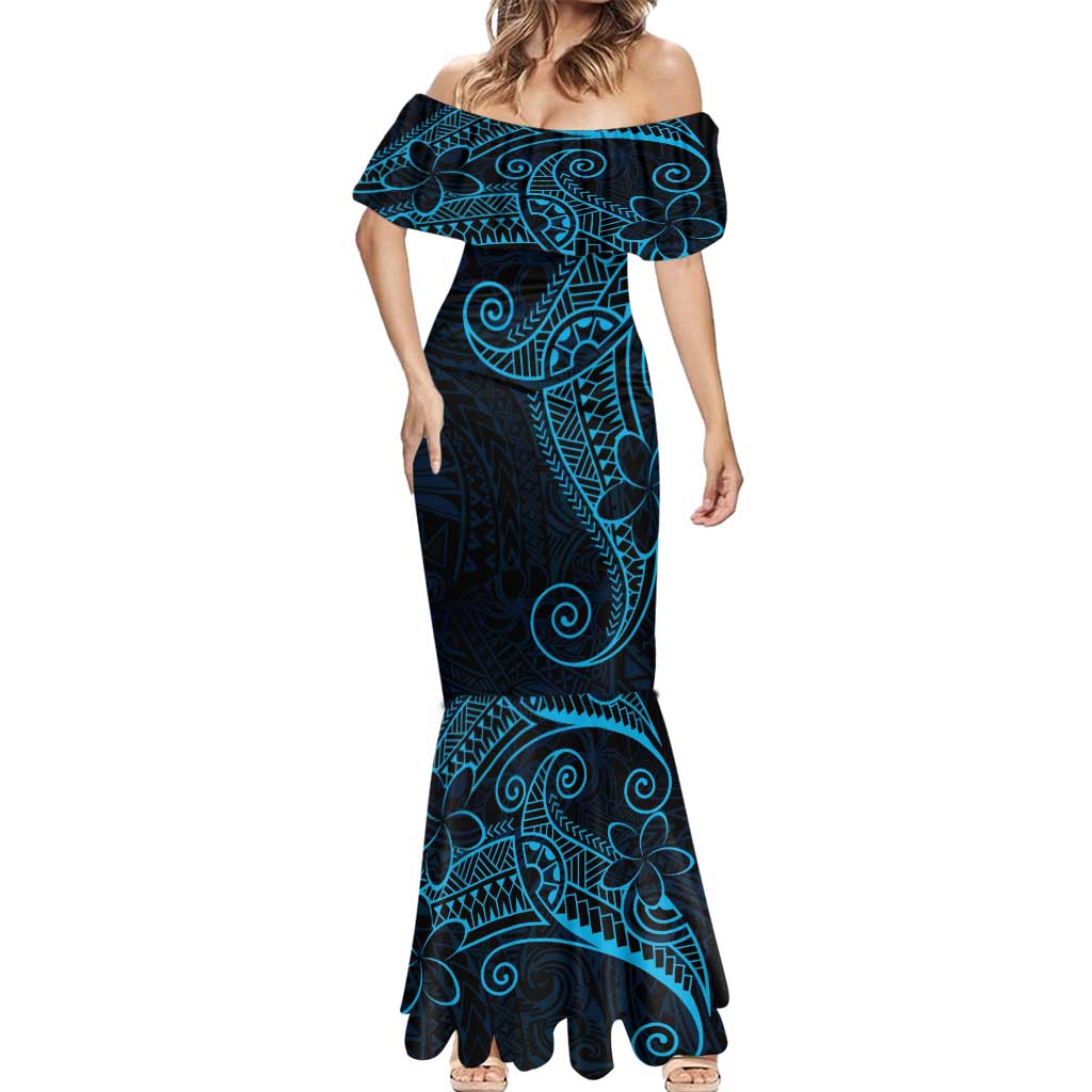 Black Blue Polynesian Tribal Mermaid Dress - Polynesian Pride