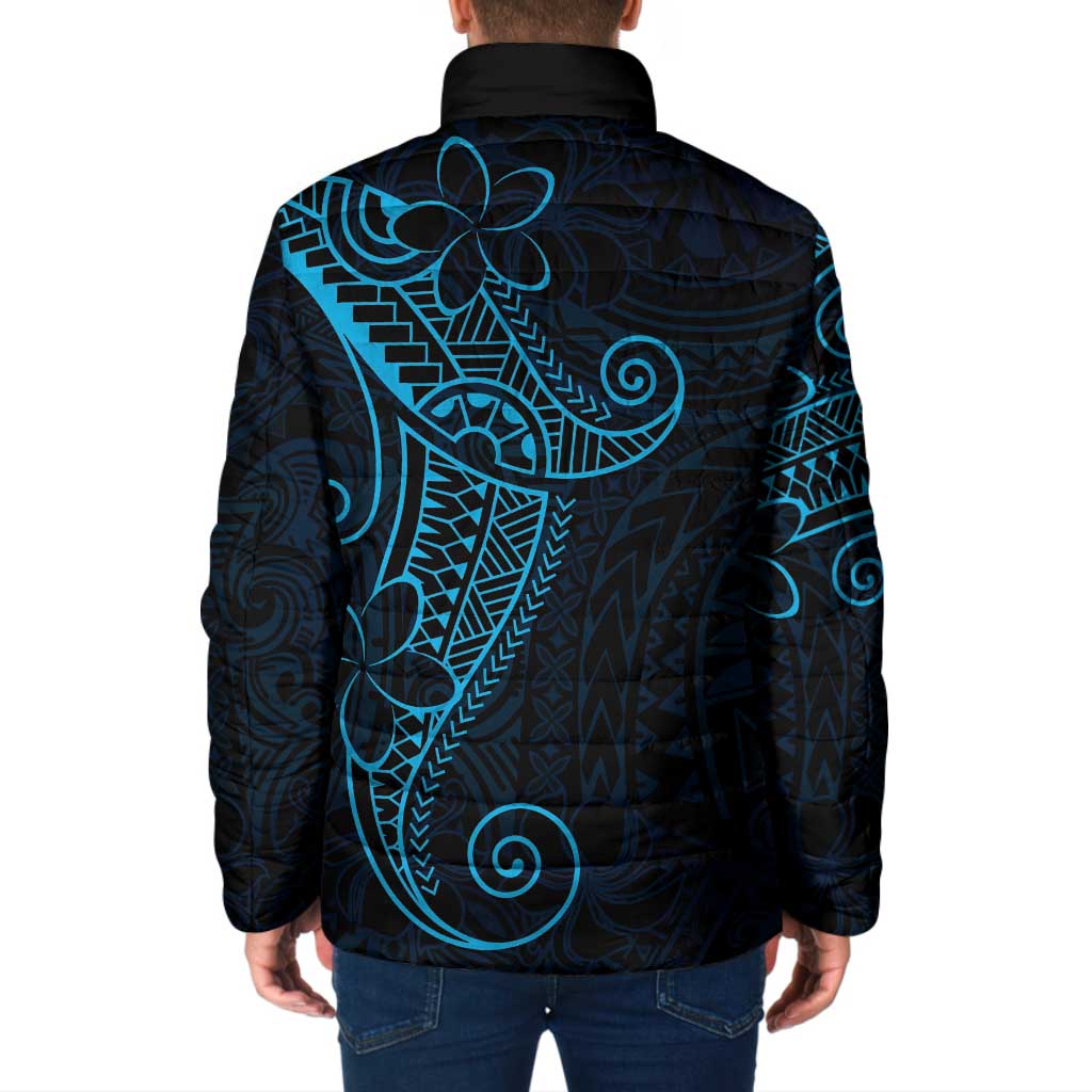 Black Blue Polynesian Tribal Padded Jacket - Polynesian Pride