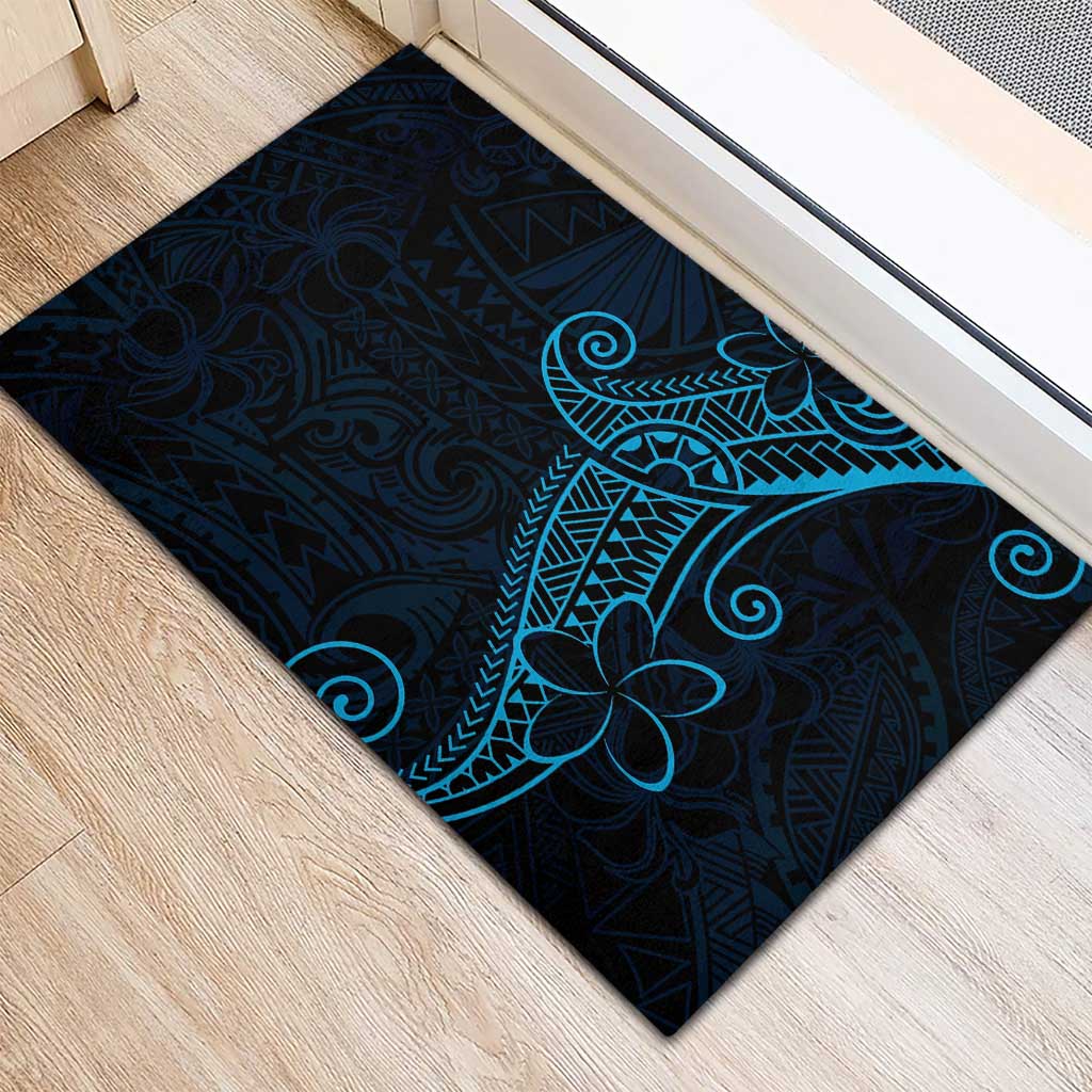 Black Blue Polynesian Tribal Rubber Doormat - Polynesian Pride
