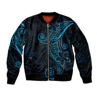 Black Blue Polynesian Tribal Sleeve Zip Bomber Jacket - Polynesian Pride
