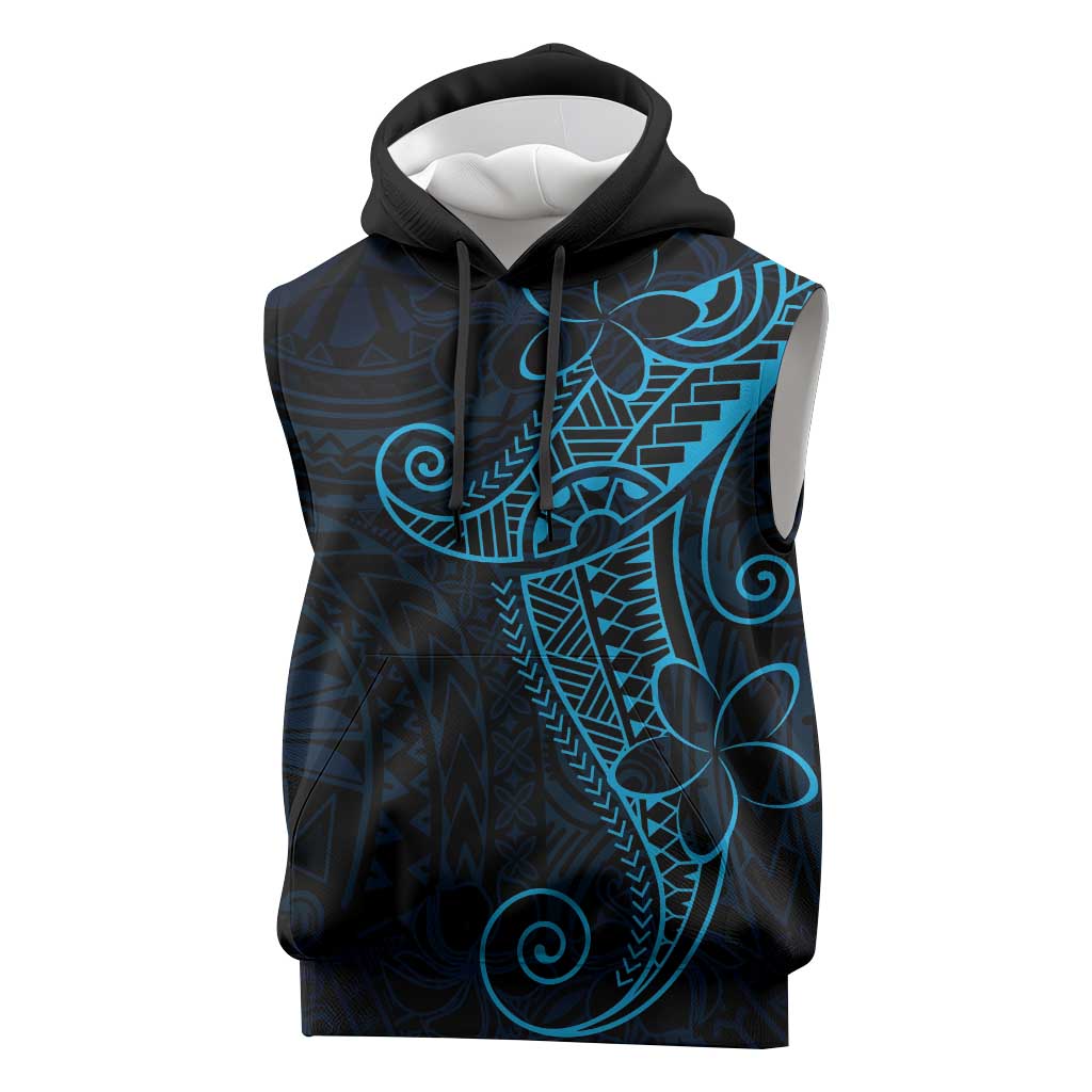 Black Blue Polynesian Tribal Sleeveless Hoodie - Polynesian Pride
