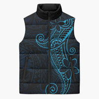 Black Blue Polynesian Tribal Sleeveless Puffer Jacket - Polynesian Pride