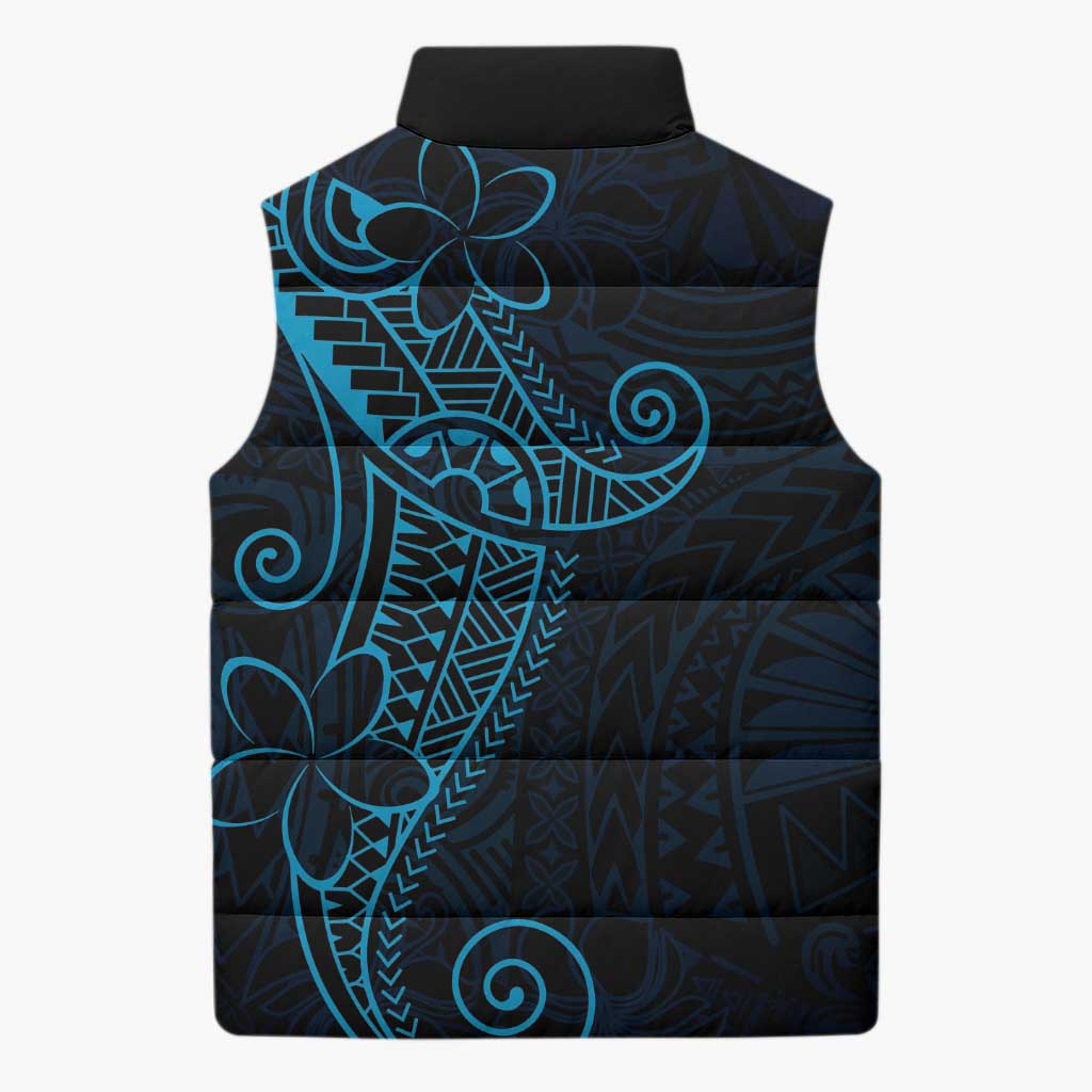 Black Blue Polynesian Tribal Sleeveless Puffer Jacket - Polynesian Pride