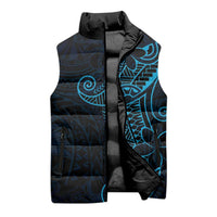 Black Blue Polynesian Tribal Sleeveless Puffer Jacket - Polynesian Pride