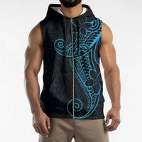 Black Blue Polynesian Tribal Sleeveless Zip Hoodie - Polynesian Pride