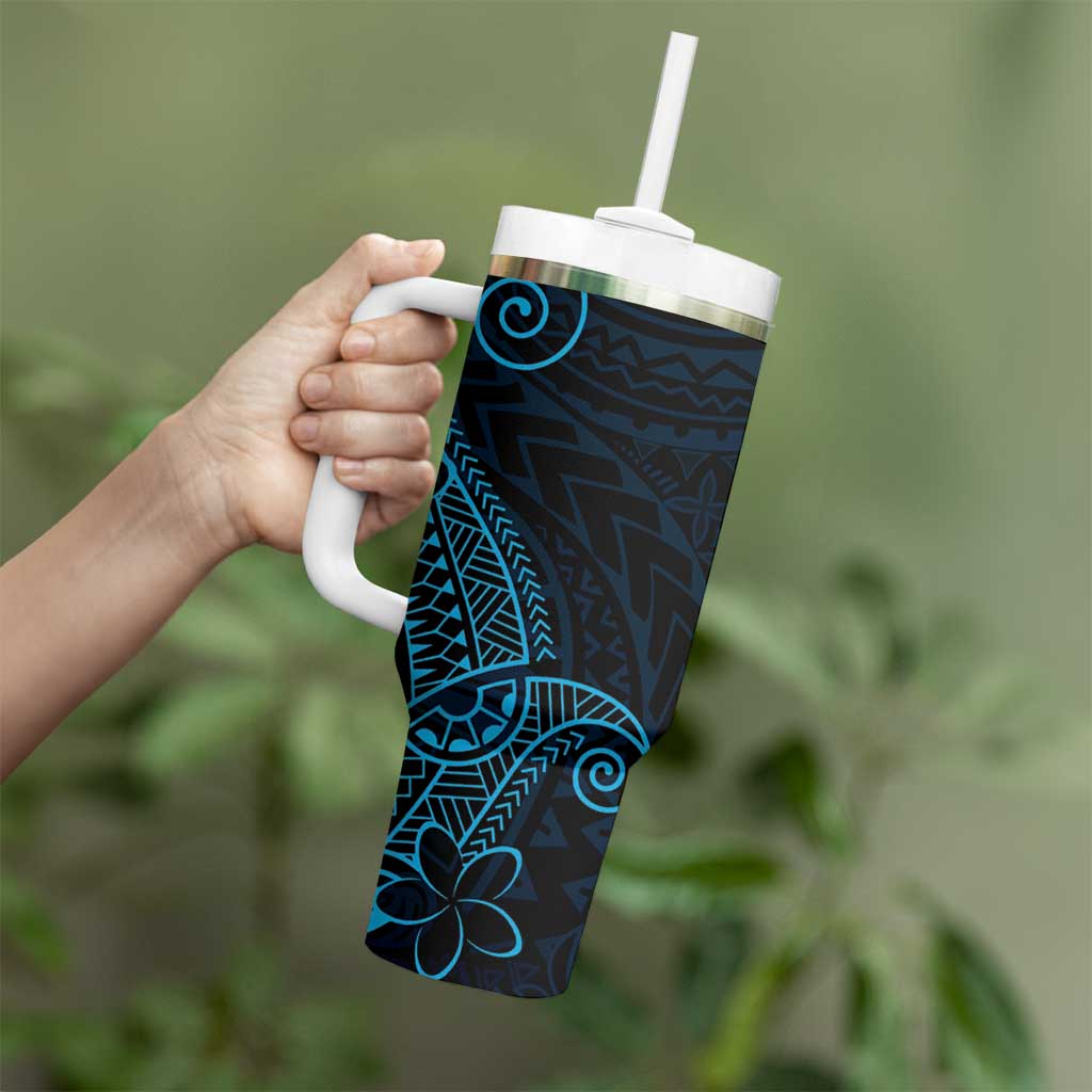 Black Blue Polynesian Tribal Tumbler With Handle - Polynesian Pride