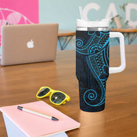 Black Blue Polynesian Tribal Tumbler With Handle - Polynesian Pride