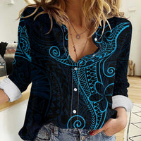 Black Blue Polynesian Tribal Women Casual Shirt - Polynesian Pride