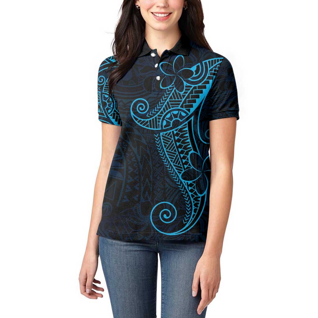 Black Blue Polynesian Tribal Women Polo Shirt - Polynesian Pride