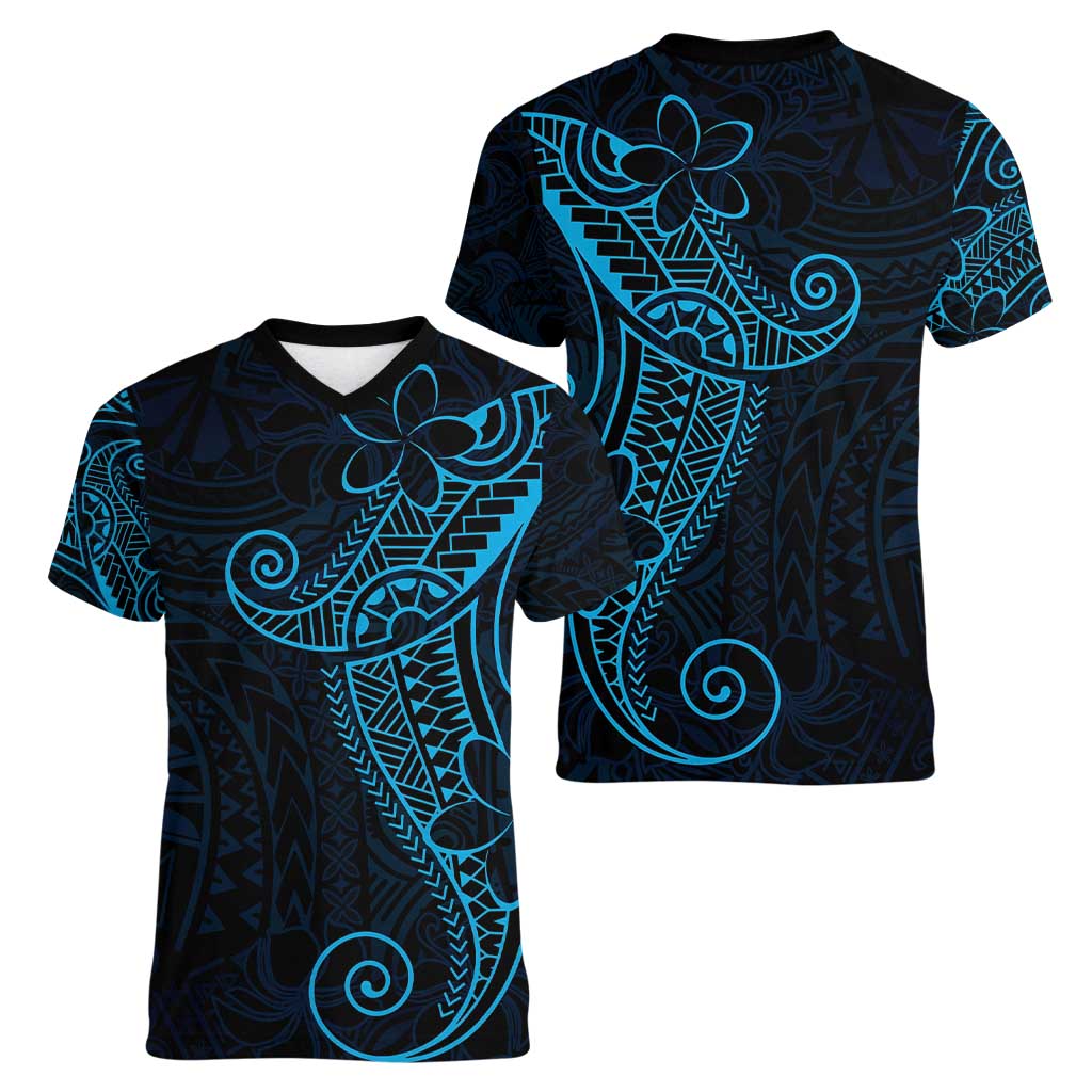 Black Blue Polynesian Tribal Women V-Neck T-Shirt - Polynesian Pride