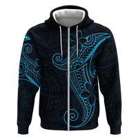 Black Blue Polynesian Tribal Zip Hoodie - Polynesian Pride