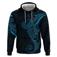 Black Blue Polynesian Tribal Zip Hoodie - Polynesian Pride