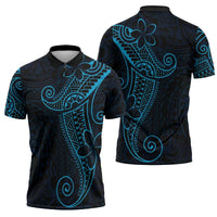 Black Blue Polynesian Tribal Zipper Polo Shirt - Polynesian Pride