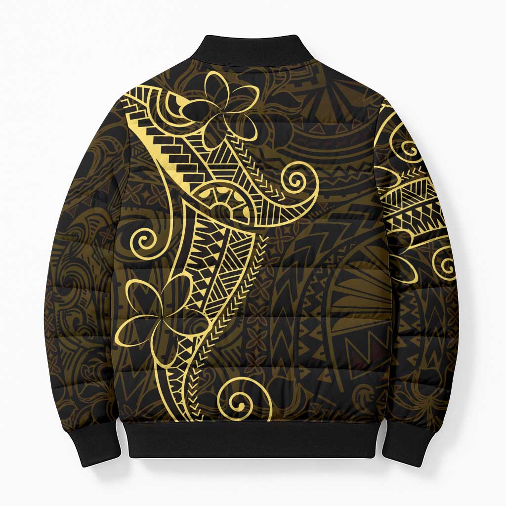 Black Gold Polynesian Tribal Bomber Puffer Jacket - Polynesian Pride