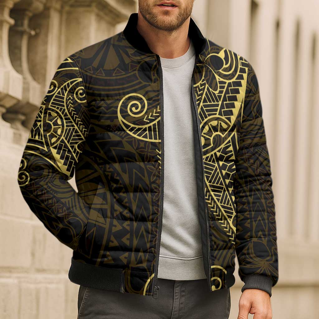 Black Gold Polynesian Tribal Bomber Puffer Jacket - Polynesian Pride