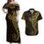Black Gold Polynesian Tribal Couples Matching Off Shoulder Maxi Dress and Hawaiian Shirt - Polynesian Pride