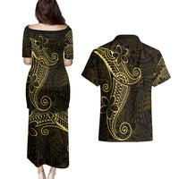 Black Gold Polynesian Tribal Couples Matching Puletasi and Hawaiian Shirt - Polynesian Pride