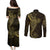 Black Gold Polynesian Tribal Couples Matching Puletasi and Long Sleeve Button Shirt - Polynesian Pride