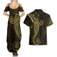 Black Gold Polynesian Tribal Couples Matching Summer Maxi Dress and Hawaiian Shirt - Polynesian Pride
