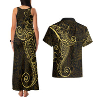 Black Gold Polynesian Tribal Couples Matching Tank Maxi Dress and Hawaiian Shirt - Polynesian Pride