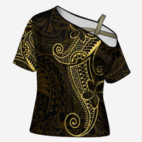 Black Gold Polynesian Tribal Cross Shoulder Shirt - Polynesian Pride