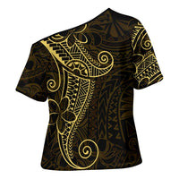 Black Gold Polynesian Tribal Cross Shoulder Shirt - Polynesian Pride