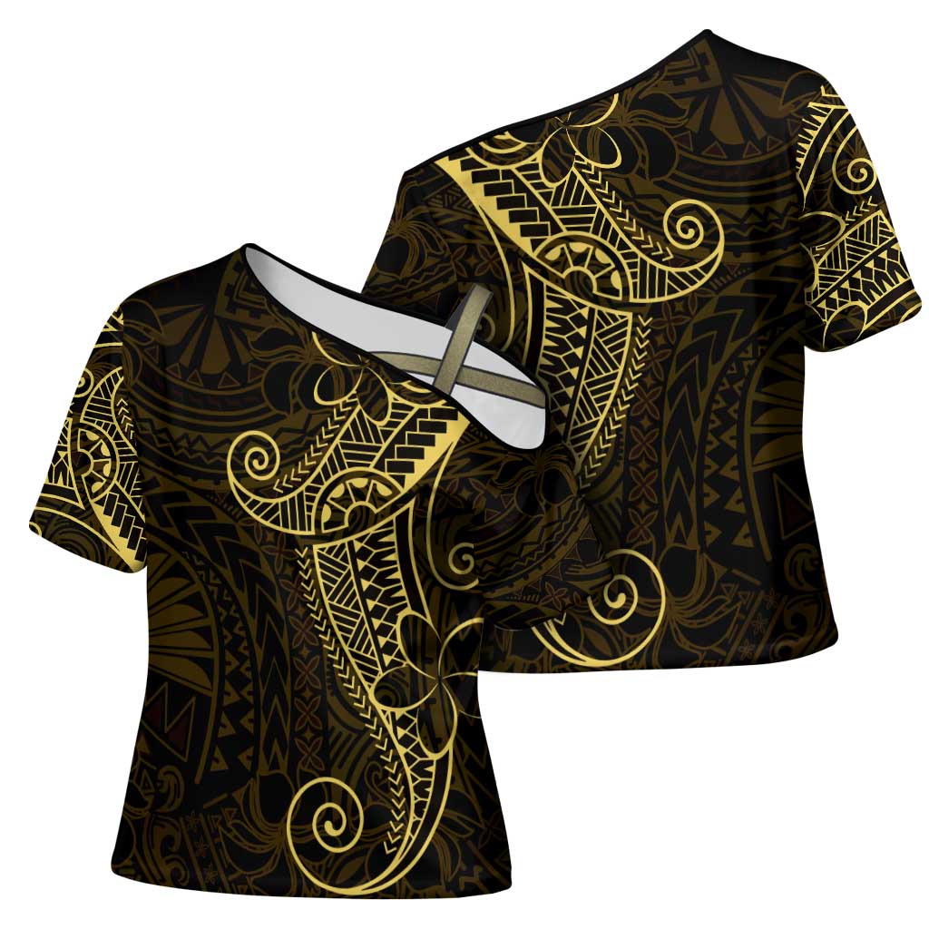 Black Gold Polynesian Tribal Cross Shoulder Shirt - Polynesian Pride