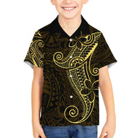 Black Gold Polynesian Tribal Family Matching Long Sleeve Bodycon Dress and Hawaiian Shirt LT9 Son's Shirt Gold - Polynesian Pride