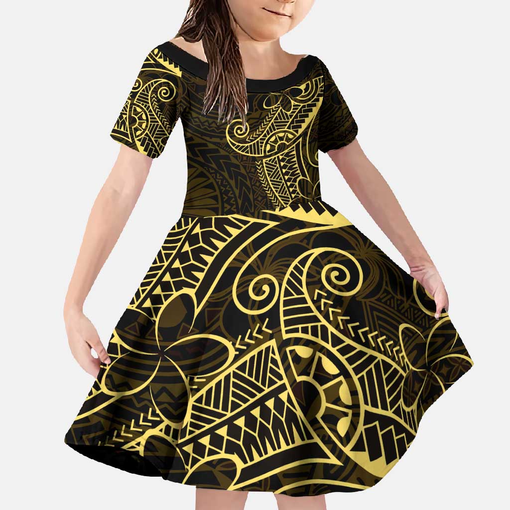 Black Gold Polynesian Tribal Family Matching Mermaid Dress and Hawaiian Shirt - Polynesian Pride