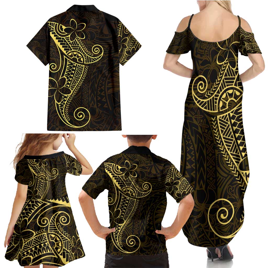Black Gold Polynesian Tribal Family Matching Summer Maxi Dress and Hawaiian Shirt - Polynesian Pride