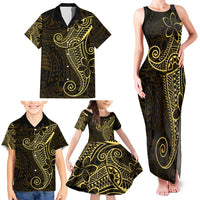 Black Gold Polynesian Tribal Family Matching Tank Maxi Dress and Hawaiian Shirt - Polynesian Pride