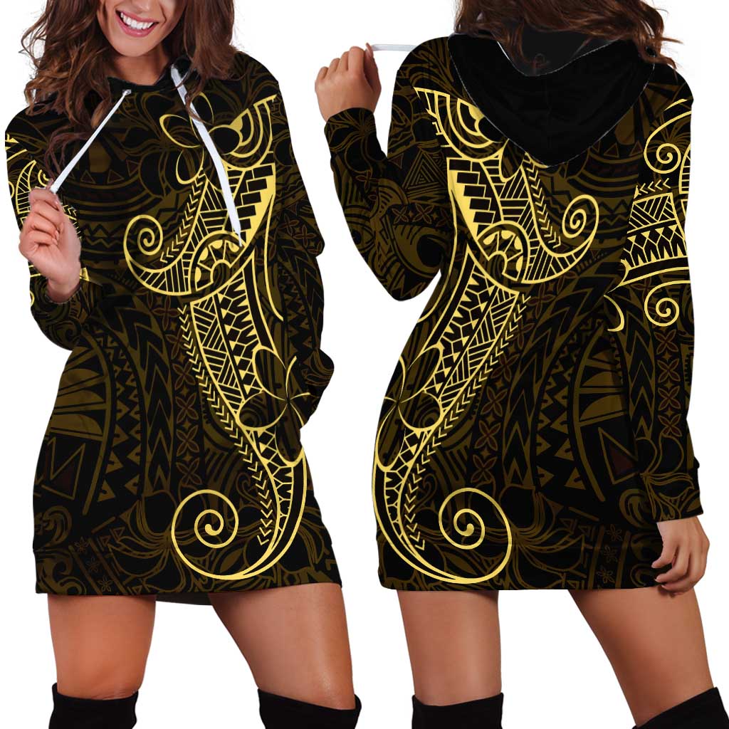 Black Gold Polynesian Tribal Hoodie Dress LT9 - Polynesian Pride