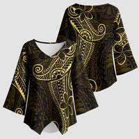 Black Gold Polynesian Tribal Kimono Sleeve Blouse - Polynesian Pride