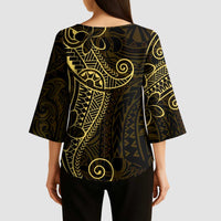 Black Gold Polynesian Tribal Kimono Sleeve Blouse - Polynesian Pride