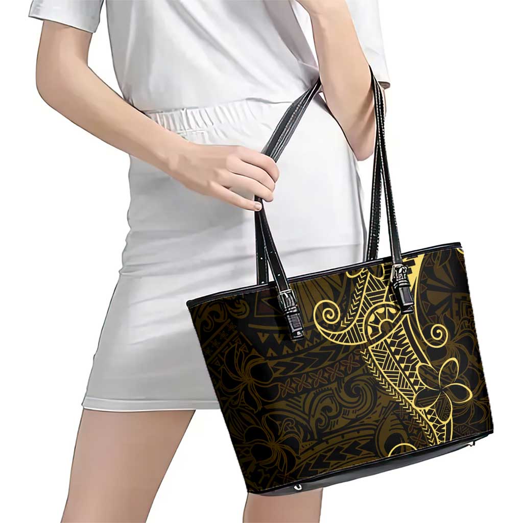 Black Gold Polynesian Tribal Leather Tote Bag LT9 - Polynesian Pride