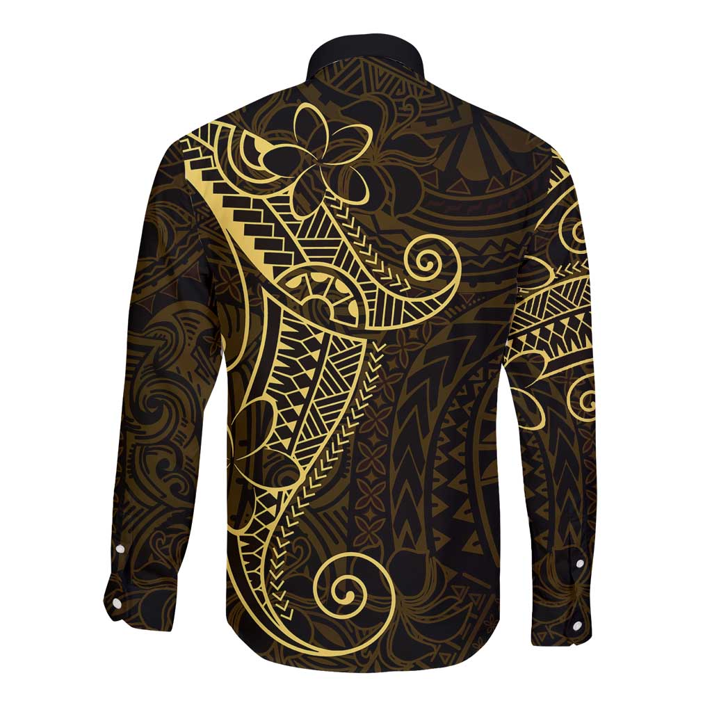 Black Gold Polynesian Tribal Long Sleeve Button Shirt - Polynesian Pride
