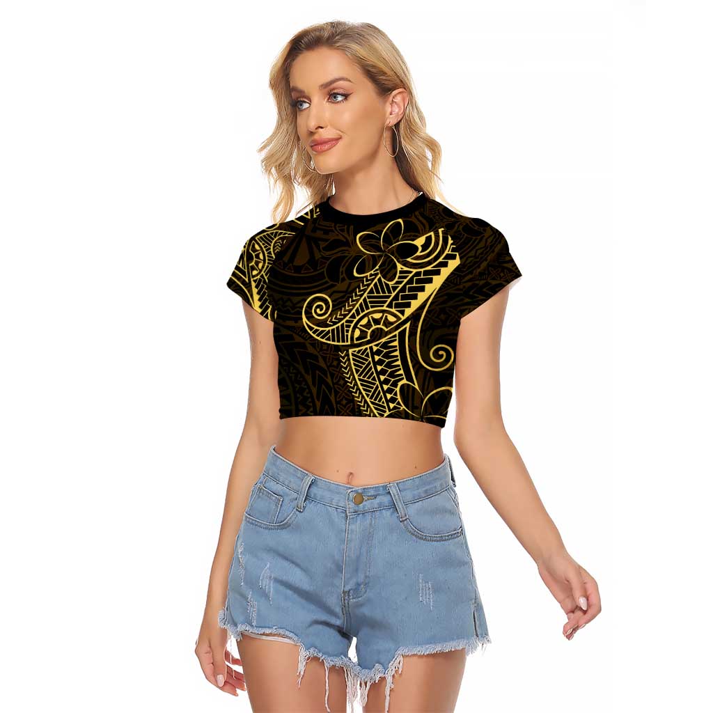 Black Gold Polynesian Tribal Raglan Cropped T Shirt LT9 Female Gold - Polynesian Pride