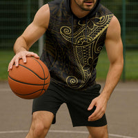 Black Gold Polynesian Tribal Sleeveless Hoodie - Polynesian Pride